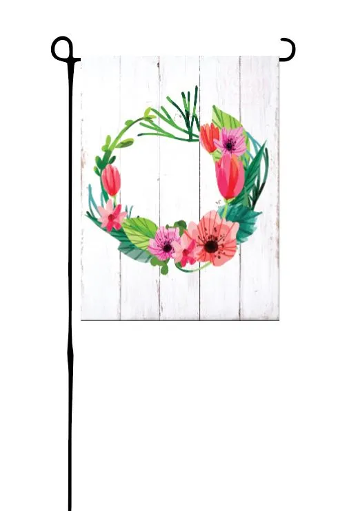 Bright Pink Floral Wreath Garden Flag