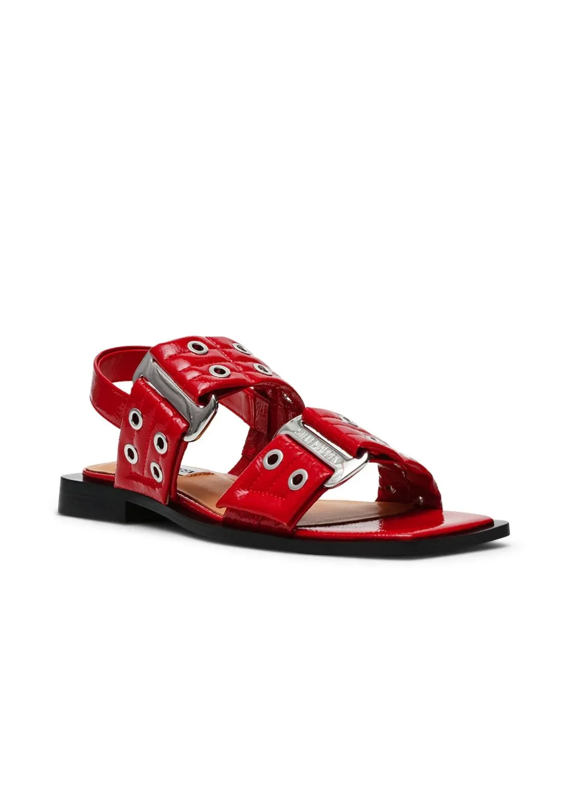 Buckle Stud Flat Sandal - Red