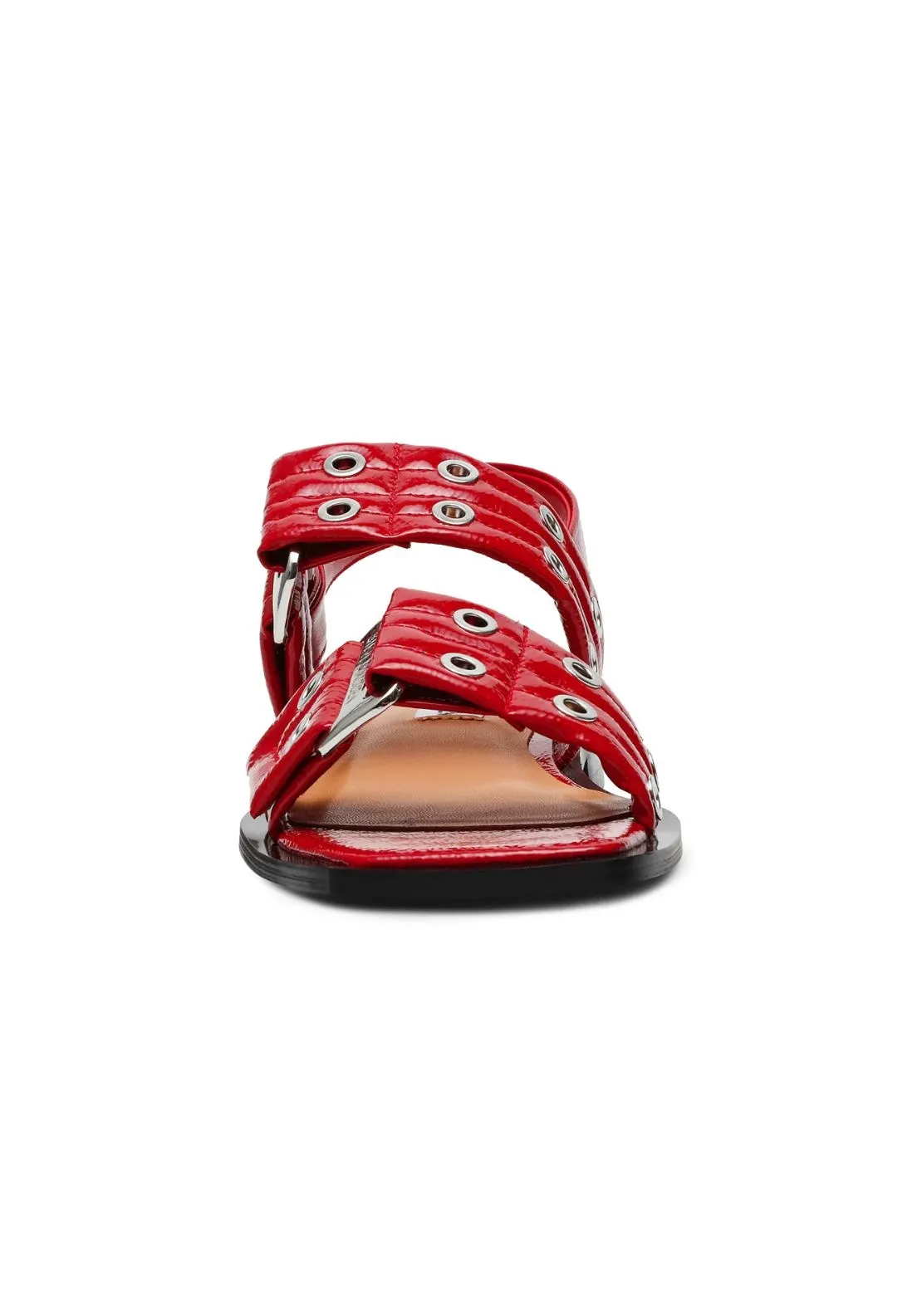 Buckle Stud Flat Sandal - Red
