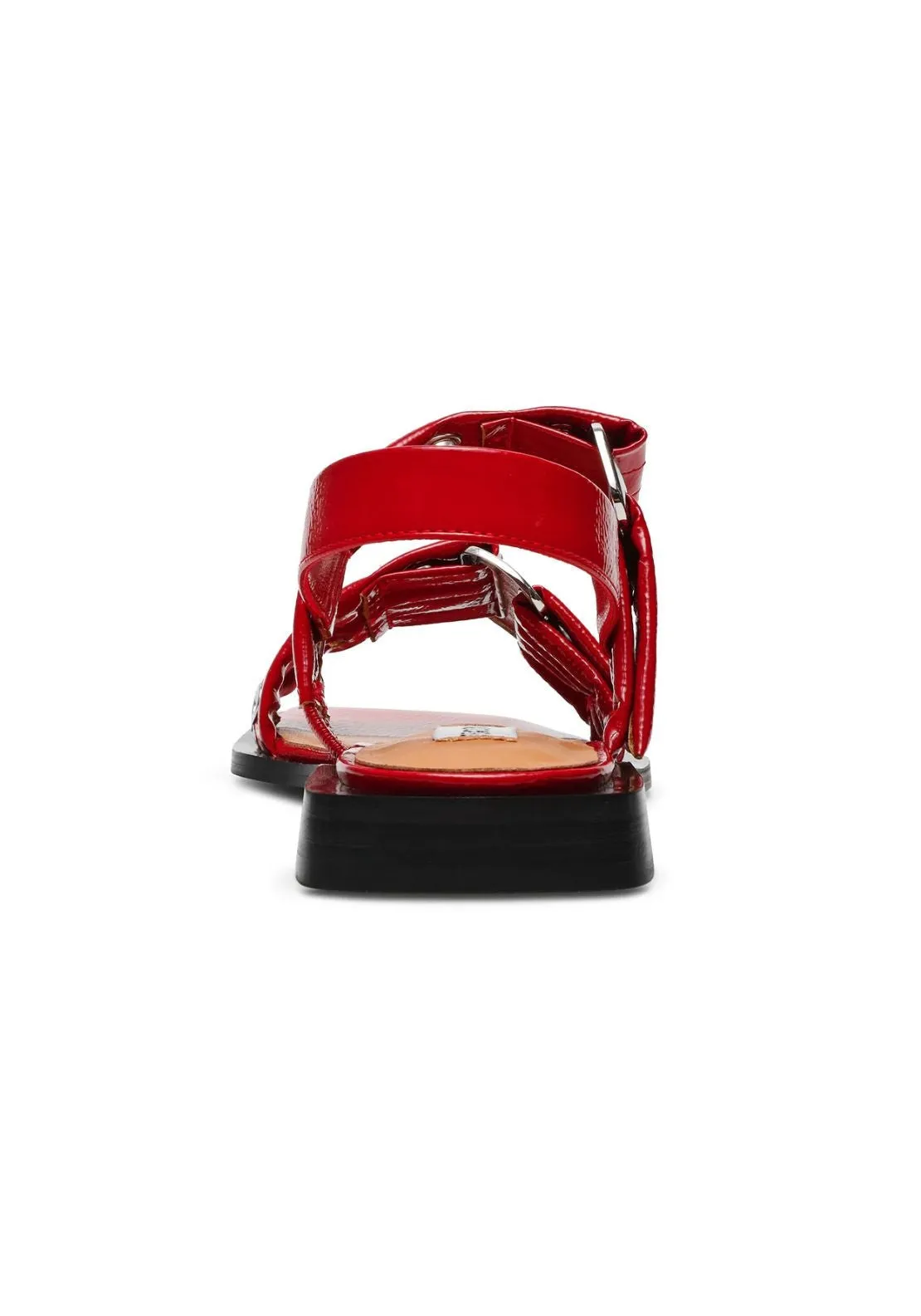 Buckle Stud Flat Sandal - Red