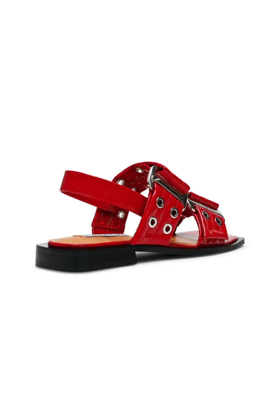 Buckle Stud Flat Sandal - Red