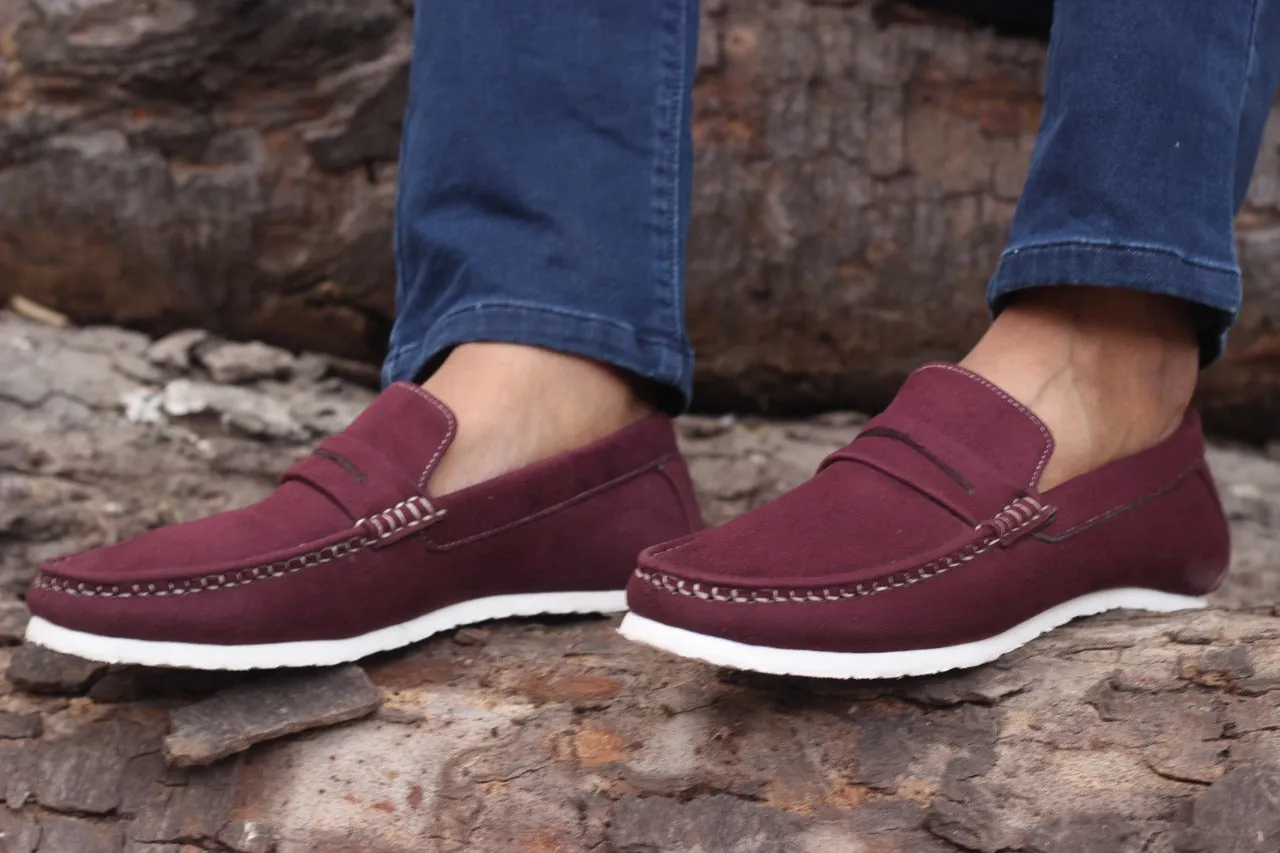 Burgundy Suede Men Drivers