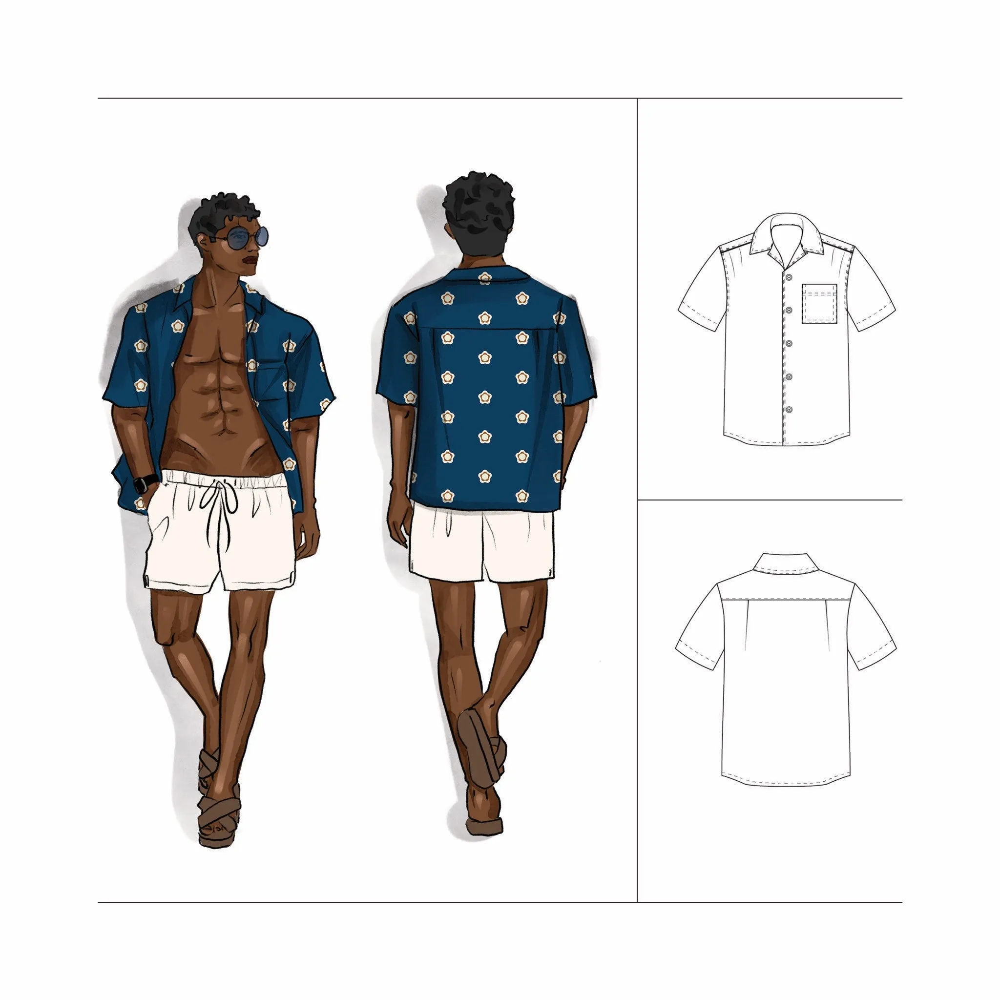Camp Collar Shirt Kit - Bold Rosette Dark Blue
