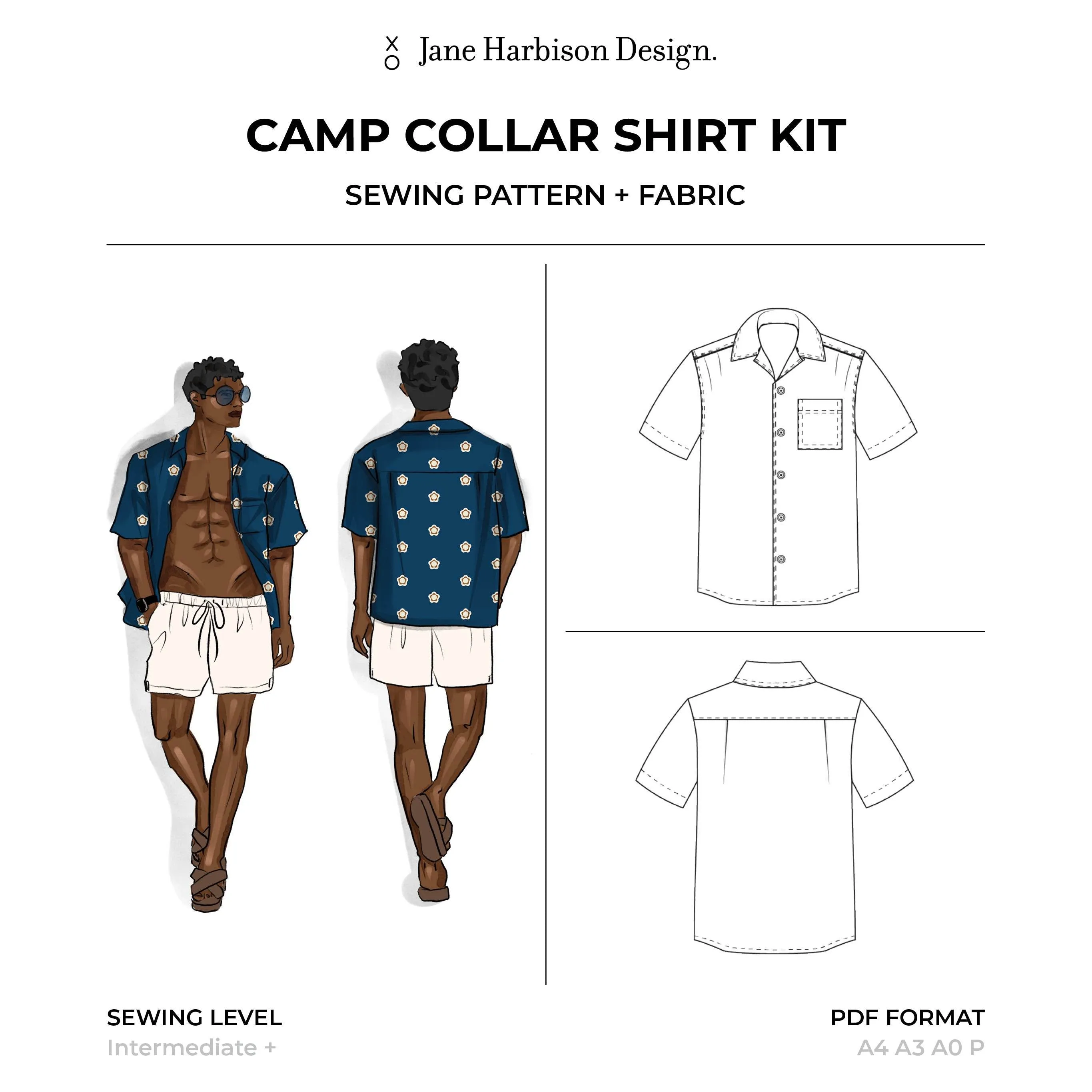 Camp Collar Shirt Kit - Bold Rosette Dark Blue
