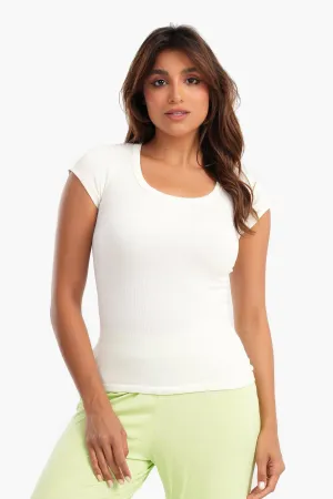 Carina Microfiber Ribbed Top for Women, Small-Medium, Off White