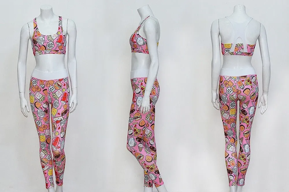 Cartoon Print Yoga Fitness Suits Tank Crop Top High Waist Pants Sportswear Fitness Tracksuit Running Sports Gym Workout Clothes
