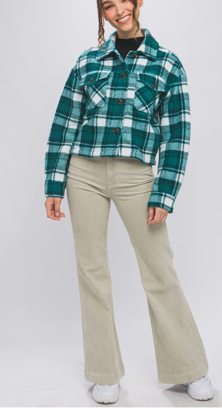 Casual Plaid Button Up Flannel W/ Front Pockets