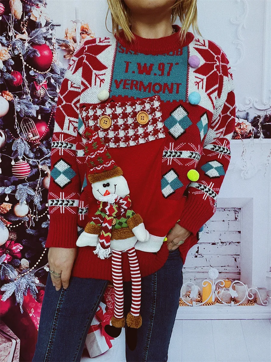 Christmas Fall and Winter Loose Round Neck Pullover Knitted Sweater