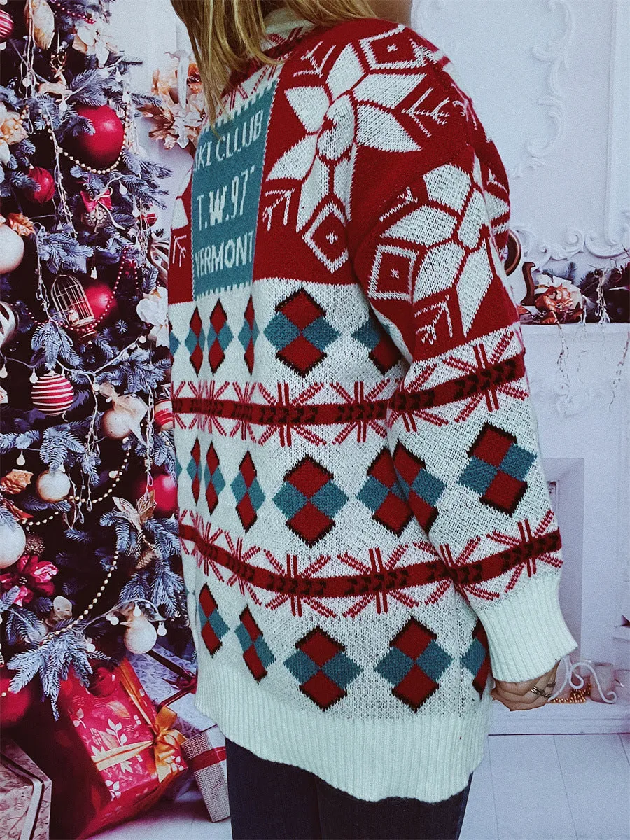 Christmas Fall and Winter Loose Round Neck Pullover Knitted Sweater
