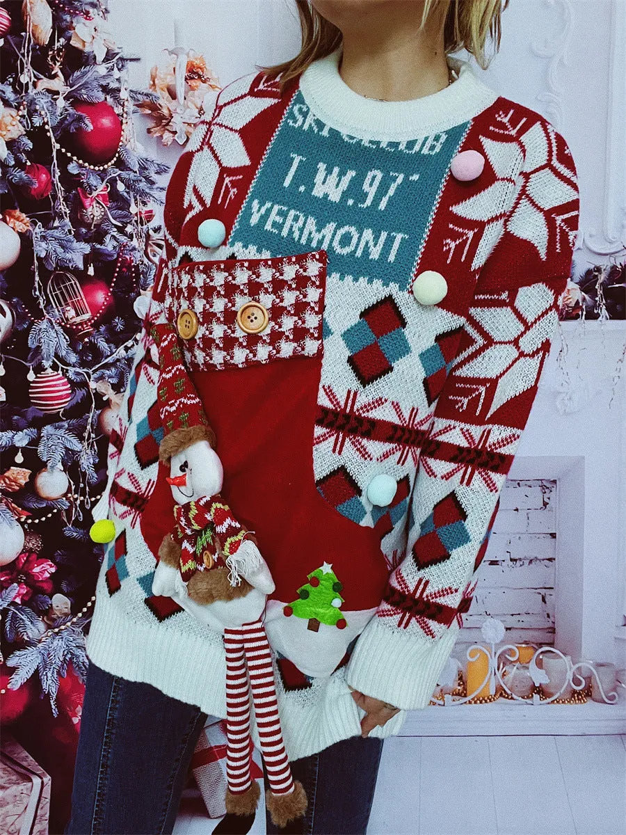 Christmas Fall and Winter Loose Round Neck Pullover Knitted Sweater