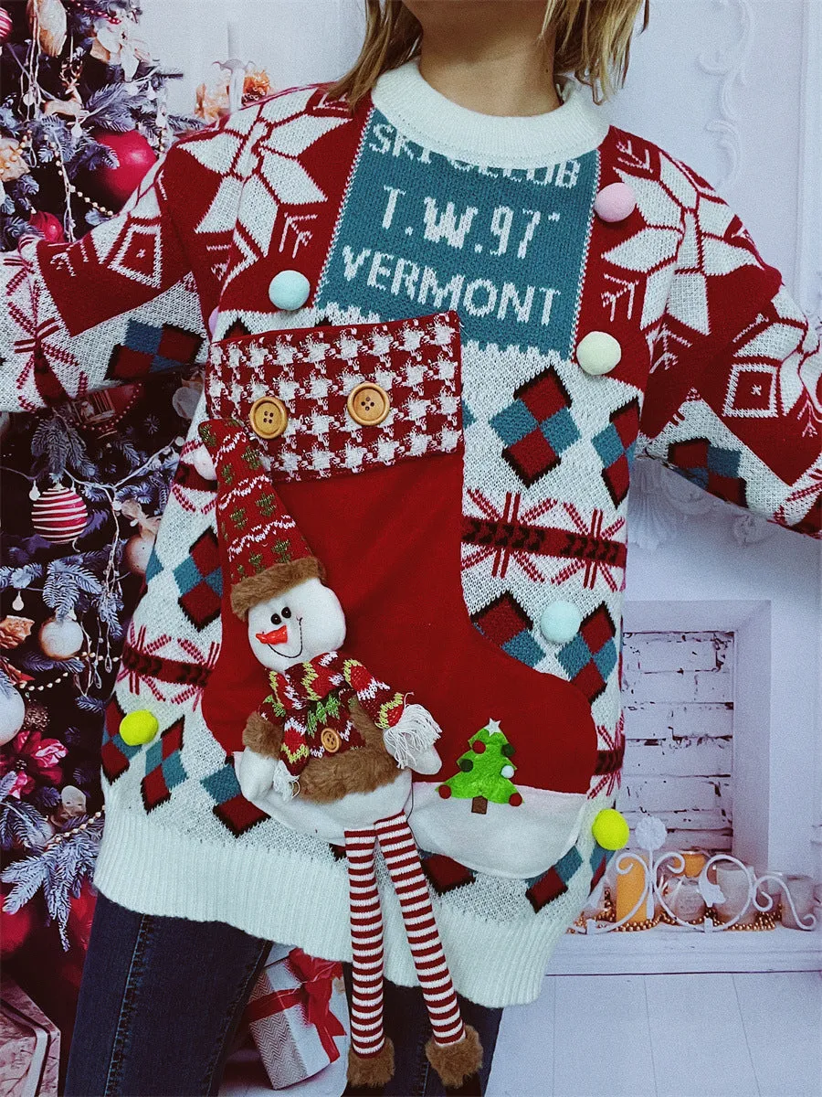 Christmas Fall and Winter Loose Round Neck Pullover Knitted Sweater