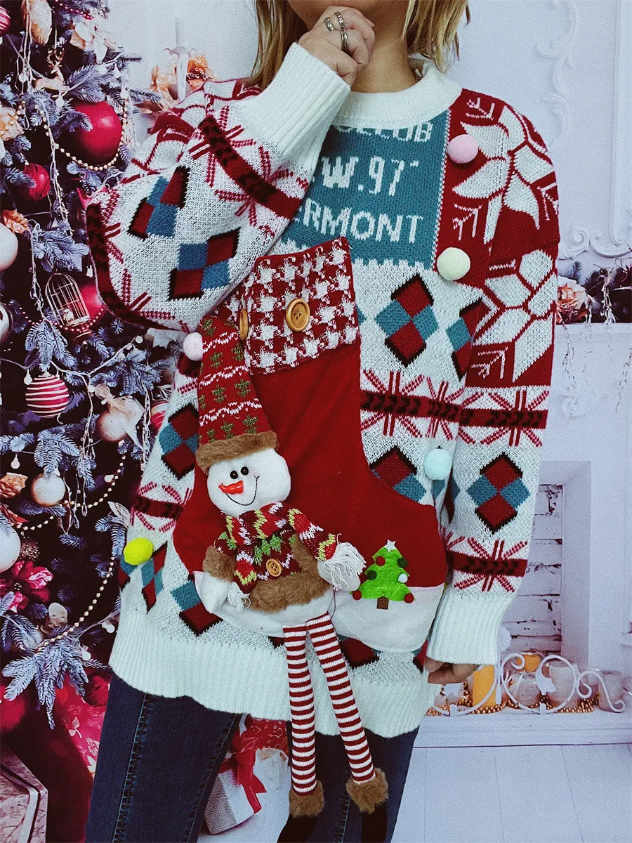 Christmas Fall and Winter Loose Round Neck Pullover Knitted Sweater