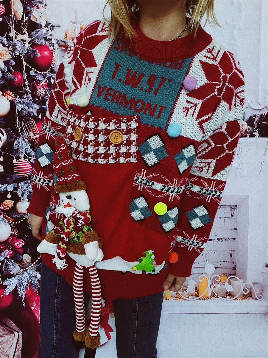 Christmas Fall and Winter Loose Round Neck Pullover Knitted Sweater