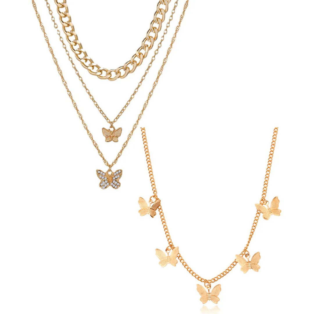 Combo Of 2 Gold Plated Multi Layered Butterfly Pendant