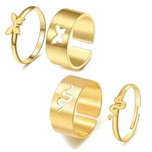 Combo of 2 Gold Plated Snake and Butterfly Couple Ring