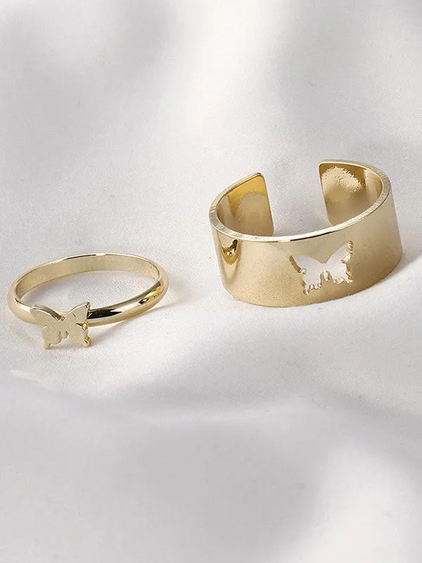 Combo of 2 Gold Plated Snake and Butterfly Couple Ring