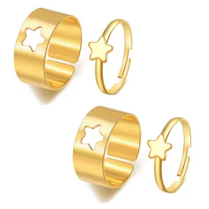 Combo of 2 Gold Plated Star Matching Couple Ring