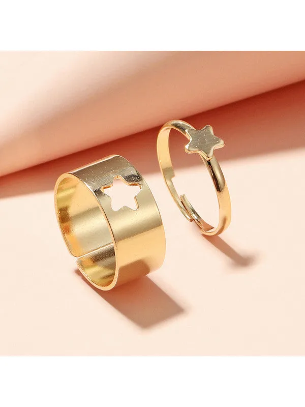 Combo of 2 Gold Plated Star Matching Couple Ring