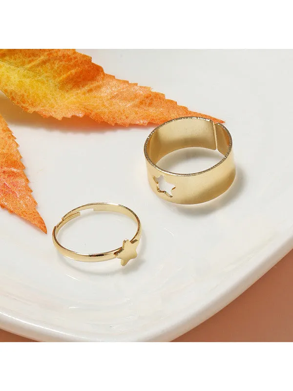 Combo of 2 Gold Plated Star Matching Couple Ring