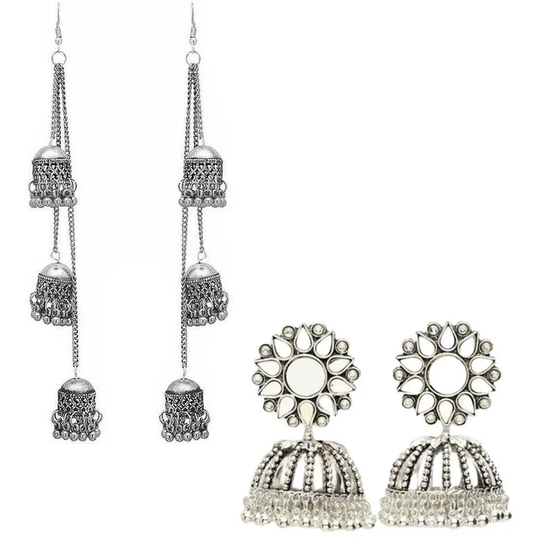 Combo of 2 layered Ghungroo and Mirror Stud Jhumki
