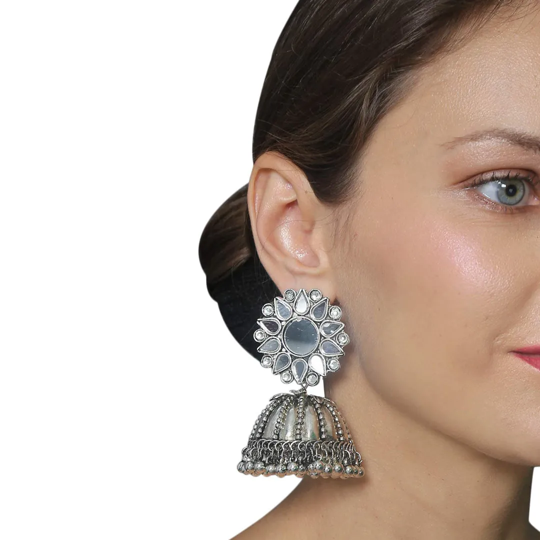 Combo of 2 layered Ghungroo and Mirror Stud Jhumki
