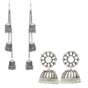 Combo of 2 layered Ghungroo and Mirror Stud Jhumki