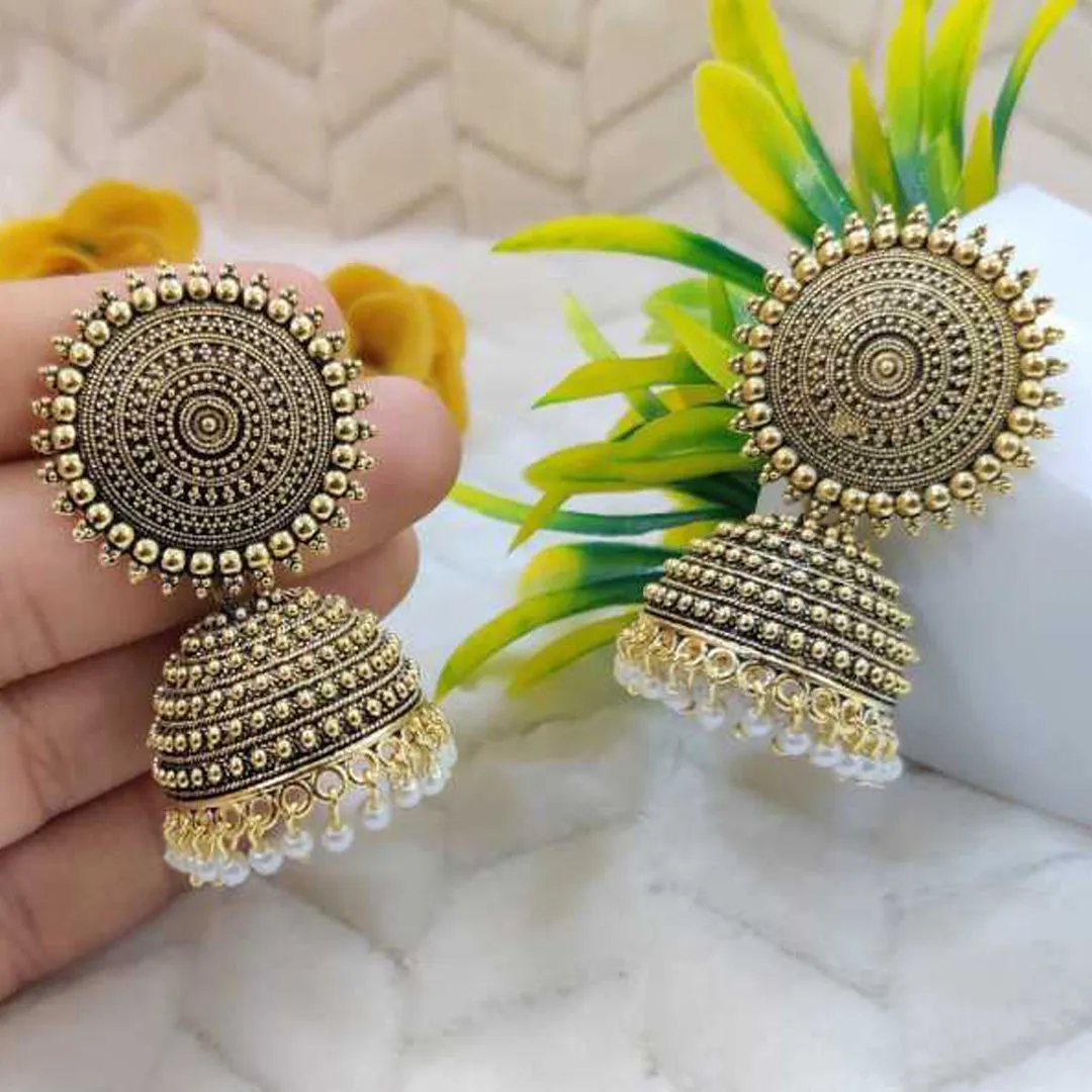Combo of 2 Maroon and Golden Pearls Dome Shape Jhumki