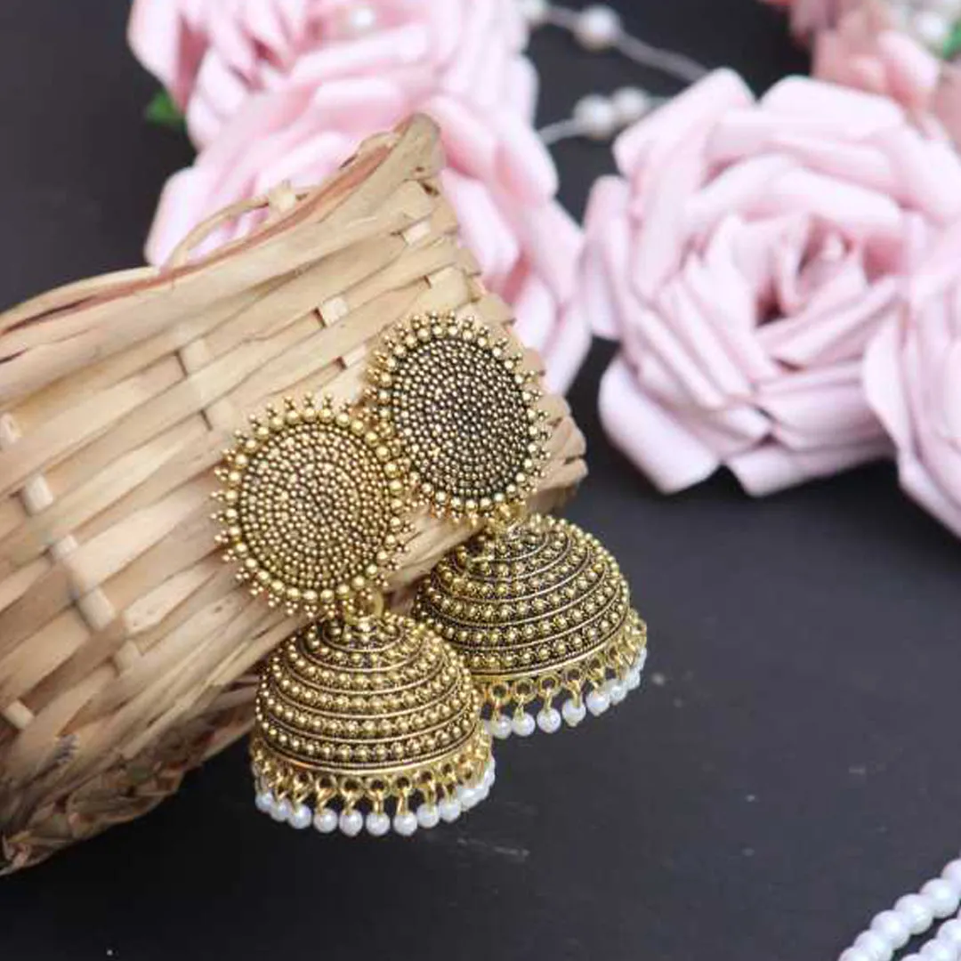 Combo of 2 Maroon and Golden Pearls Dome Shape Jhumki