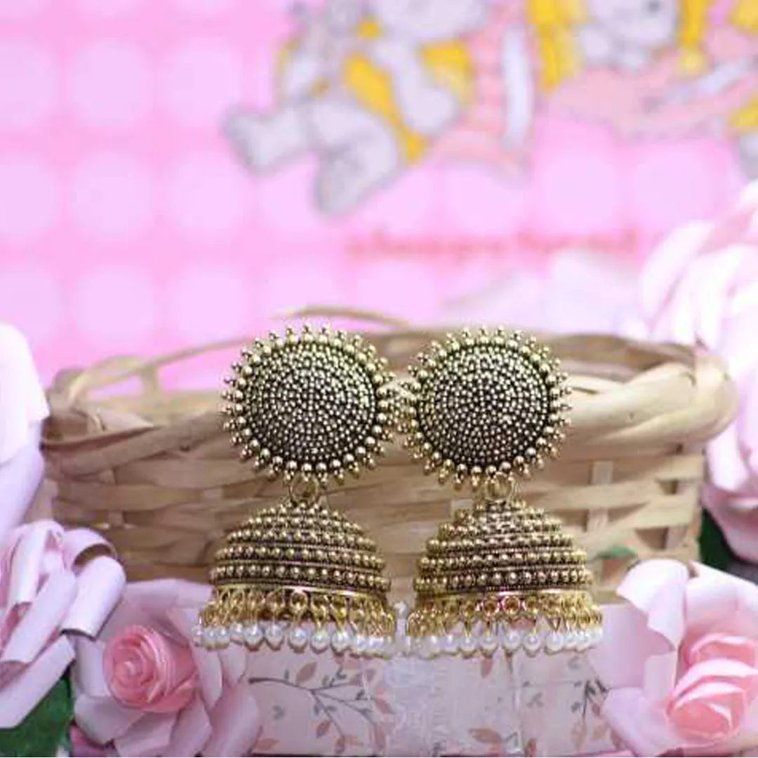Combo of 2 Maroon and Golden Pearls Dome Shape Jhumki
