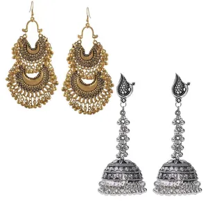 Combo of 2 Peacock Jhumka and Chandbali Earrings