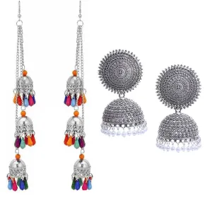 Combo of 2 Pearl stud and layered Ghungroo Earrings