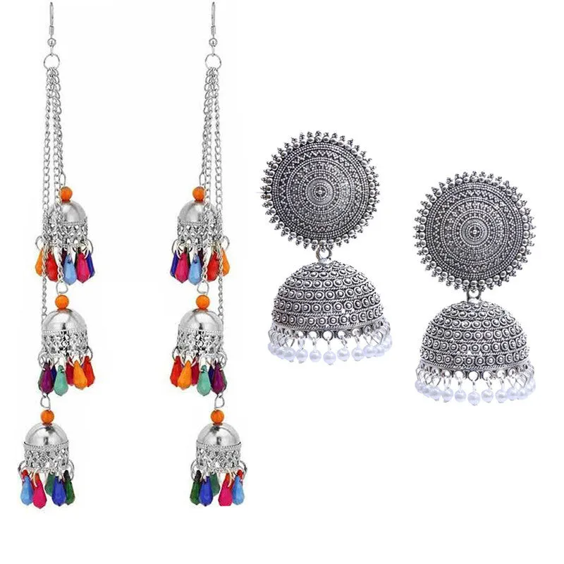Combo of 2 Pearl stud and layered Ghungroo Earrings
