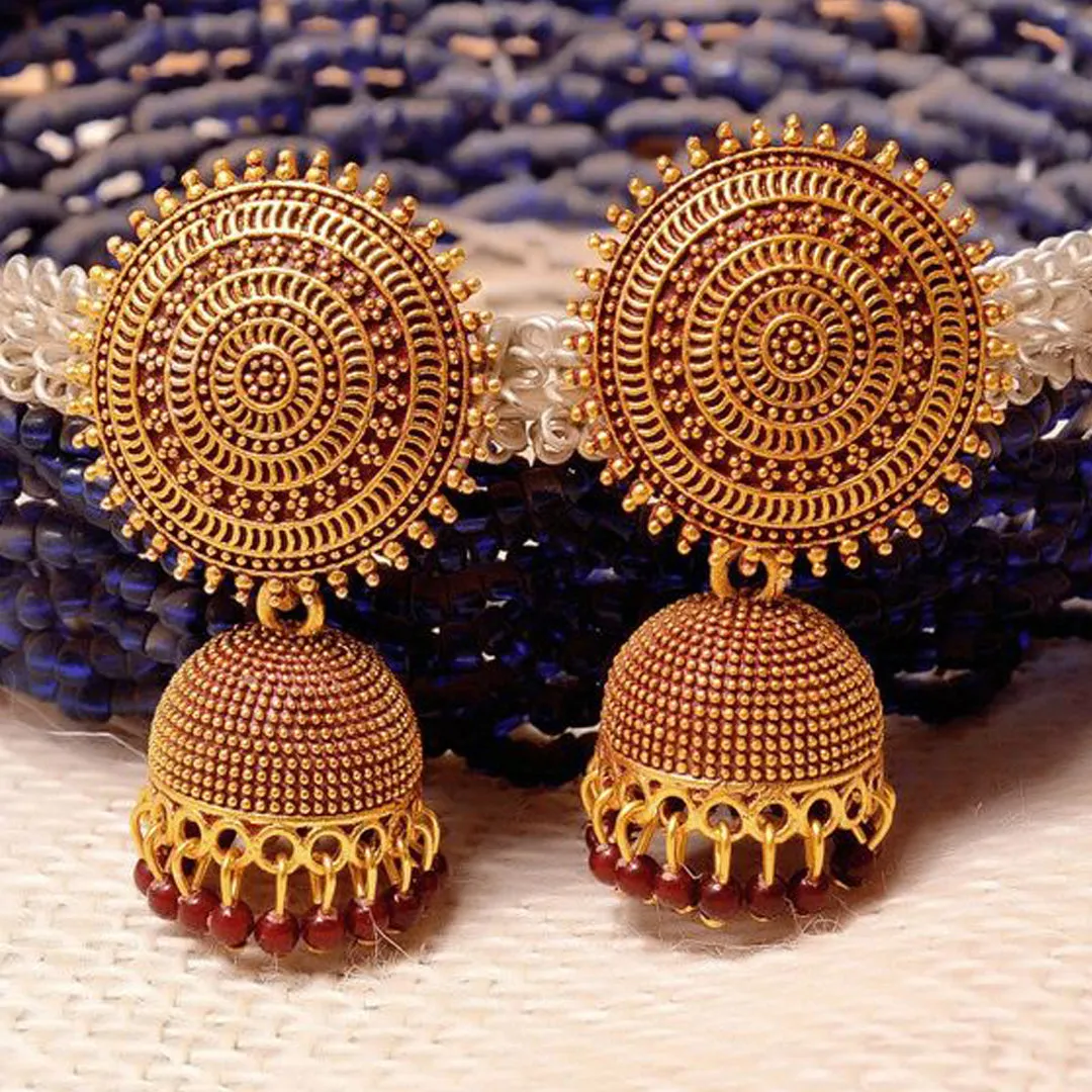 Combo of 2 Red and Maroon Pearls Dome Shape Jhumki