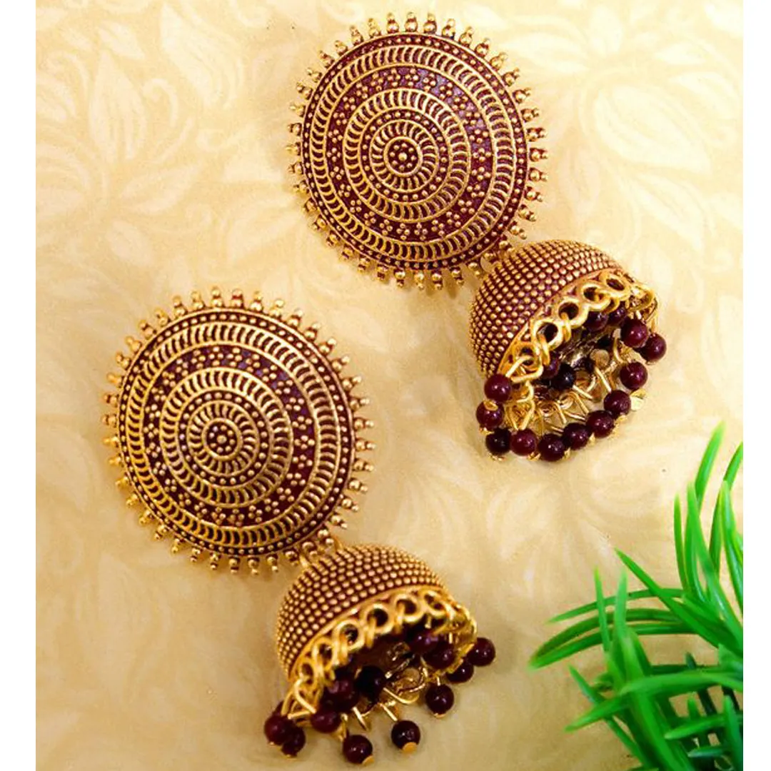 Combo of 2 Red and Maroon Pearls Dome Shape Jhumki