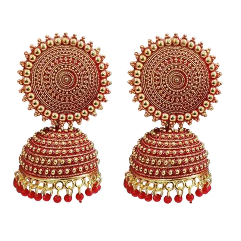 Combo of 2 Red Pearls Drop Dome Shape Jhumki