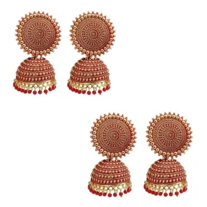 Combo of 2 Red Pearls Drop Dome Shape Jhumki
