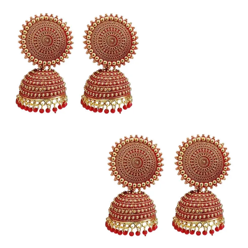 Combo of 2 Red Pearls Drop Dome Shape Jhumki