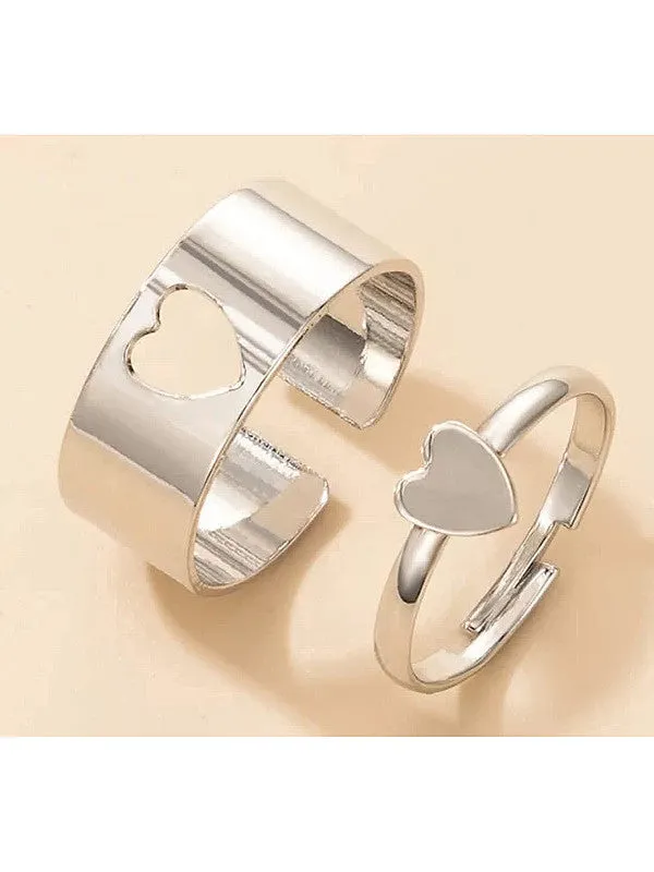 Combo of 2 Silver Plated Snake and Heart Couple Ring
