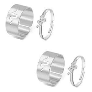Combo of 2 Silver Plated Snake Matching Couple Ring