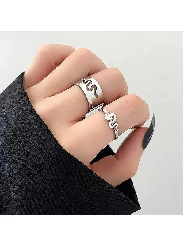 Combo of 2 Silver Plated Snake Matching Couple Ring