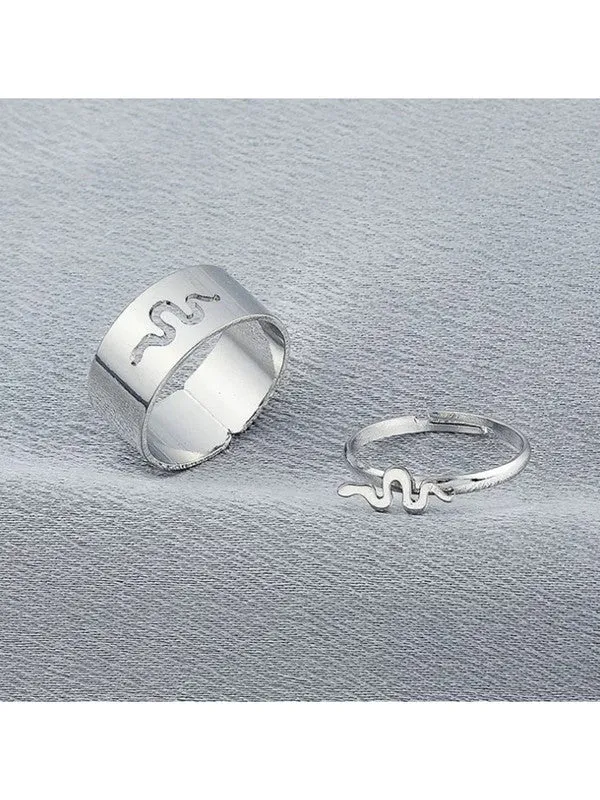 Combo of 2 Silver Plated Snake Matching Couple Ring