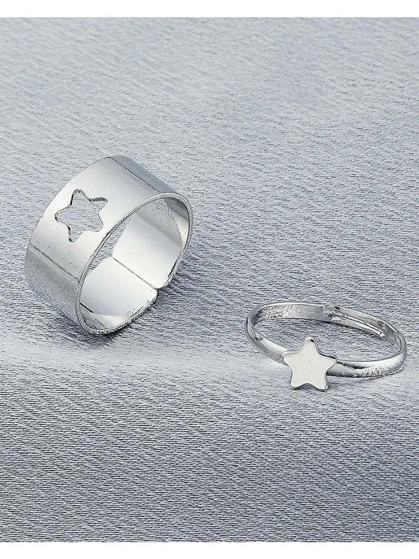 Combo of 2 Silver Plated Star Matching Couple Ring