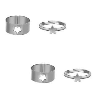 Combo of 2 Silver Plated Star Matching Couple Ring