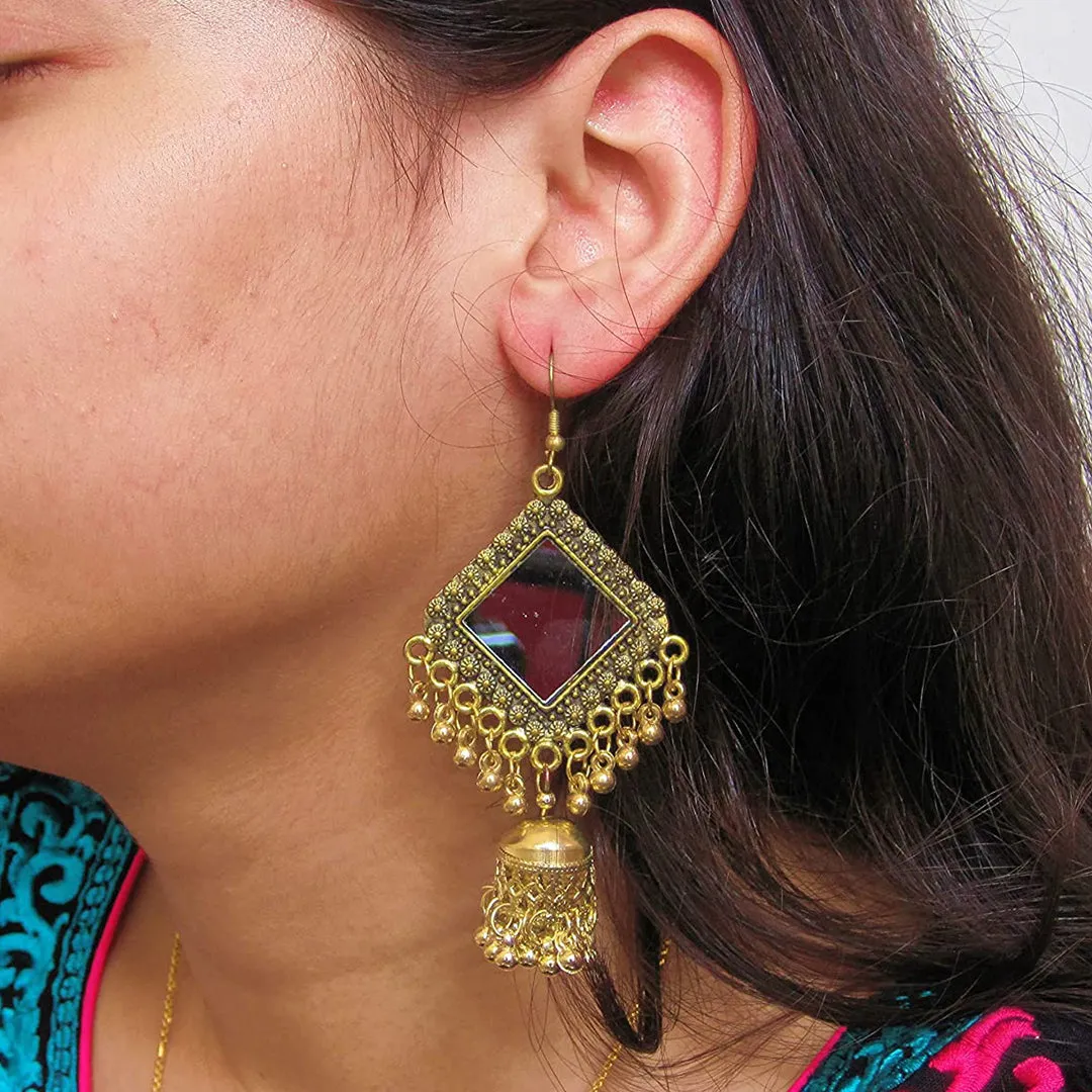 Combo of 2 Square Mirror and Flower Pearl Stud Earrings
