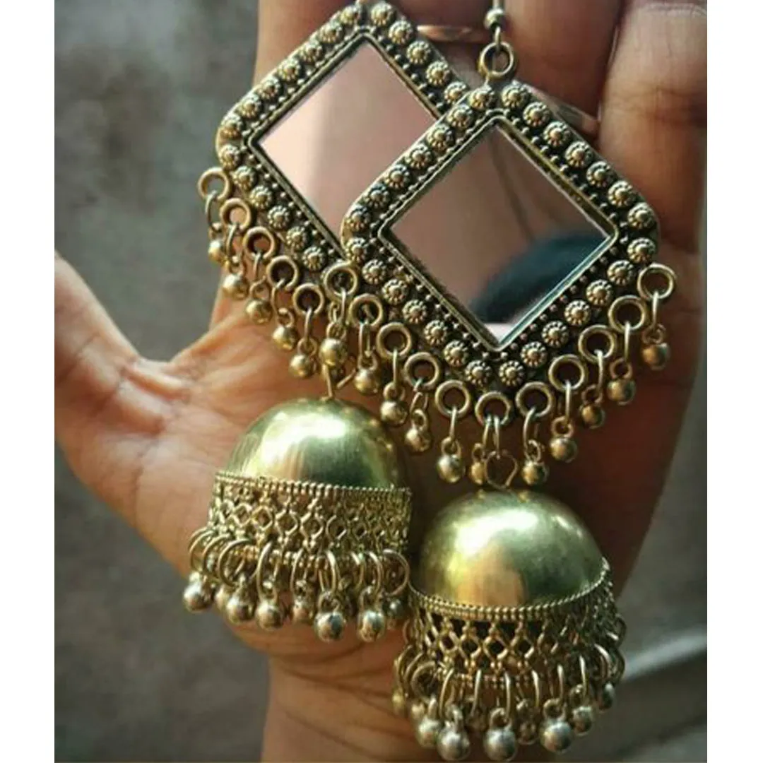 Combo of 2 Square Mirror and Flower Pearl Stud Earrings