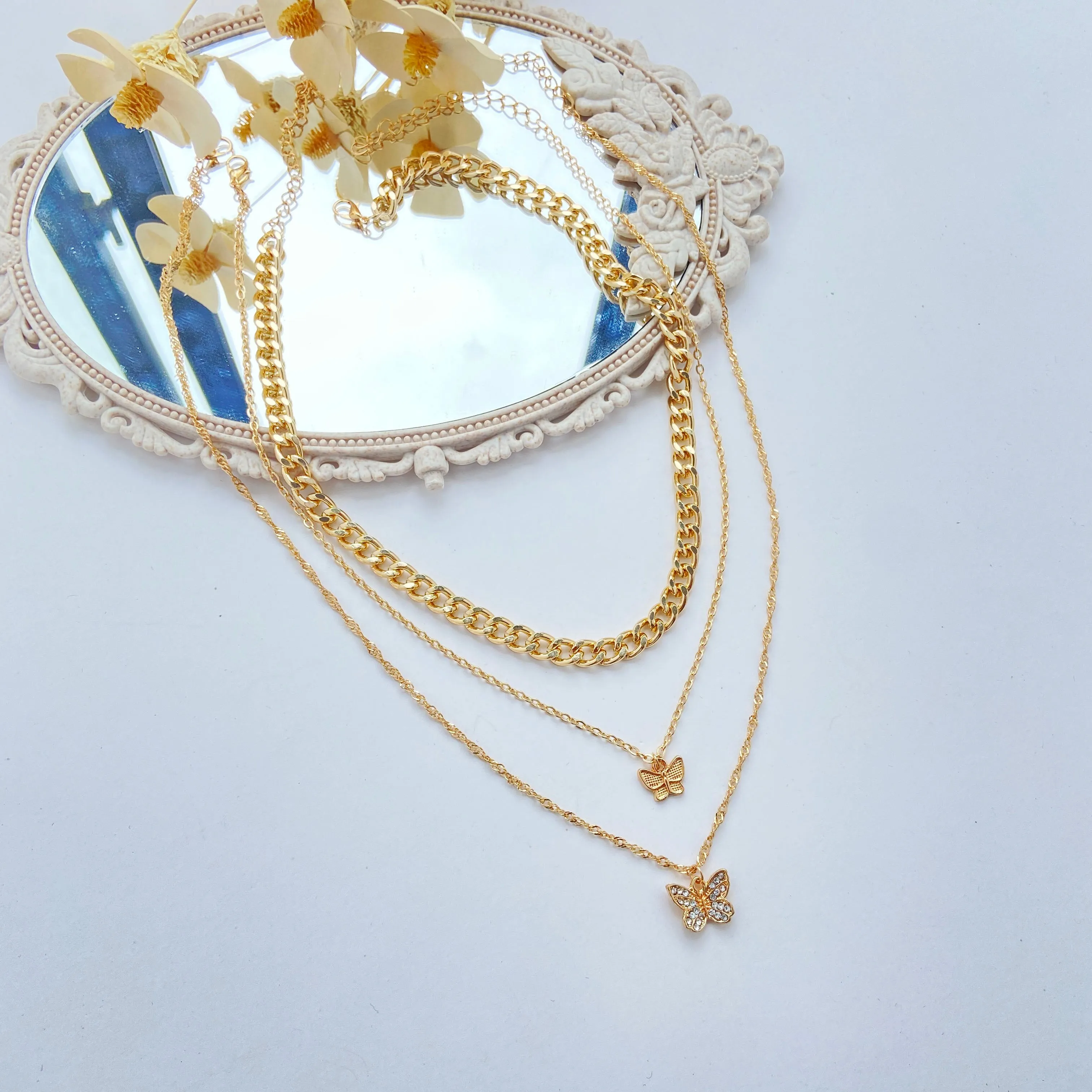 Combo Of 2 Triple & Double Layered Butterfly Pendant