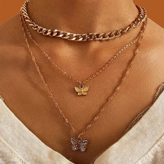 Combo Of 2 Triple & Double Layered Butterfly Pendant