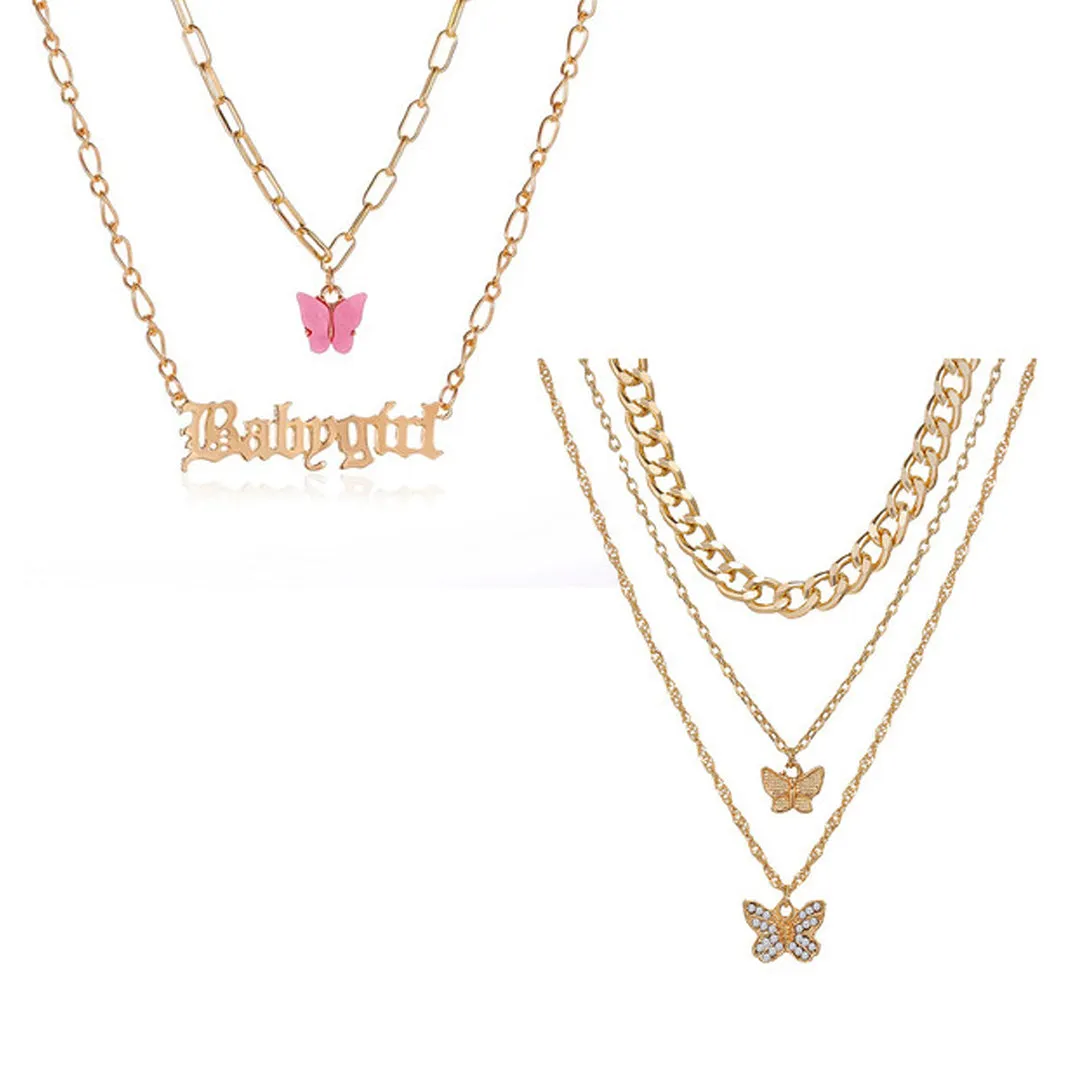 Combo Of 2 Triple & Double Layered Butterfly Pendant