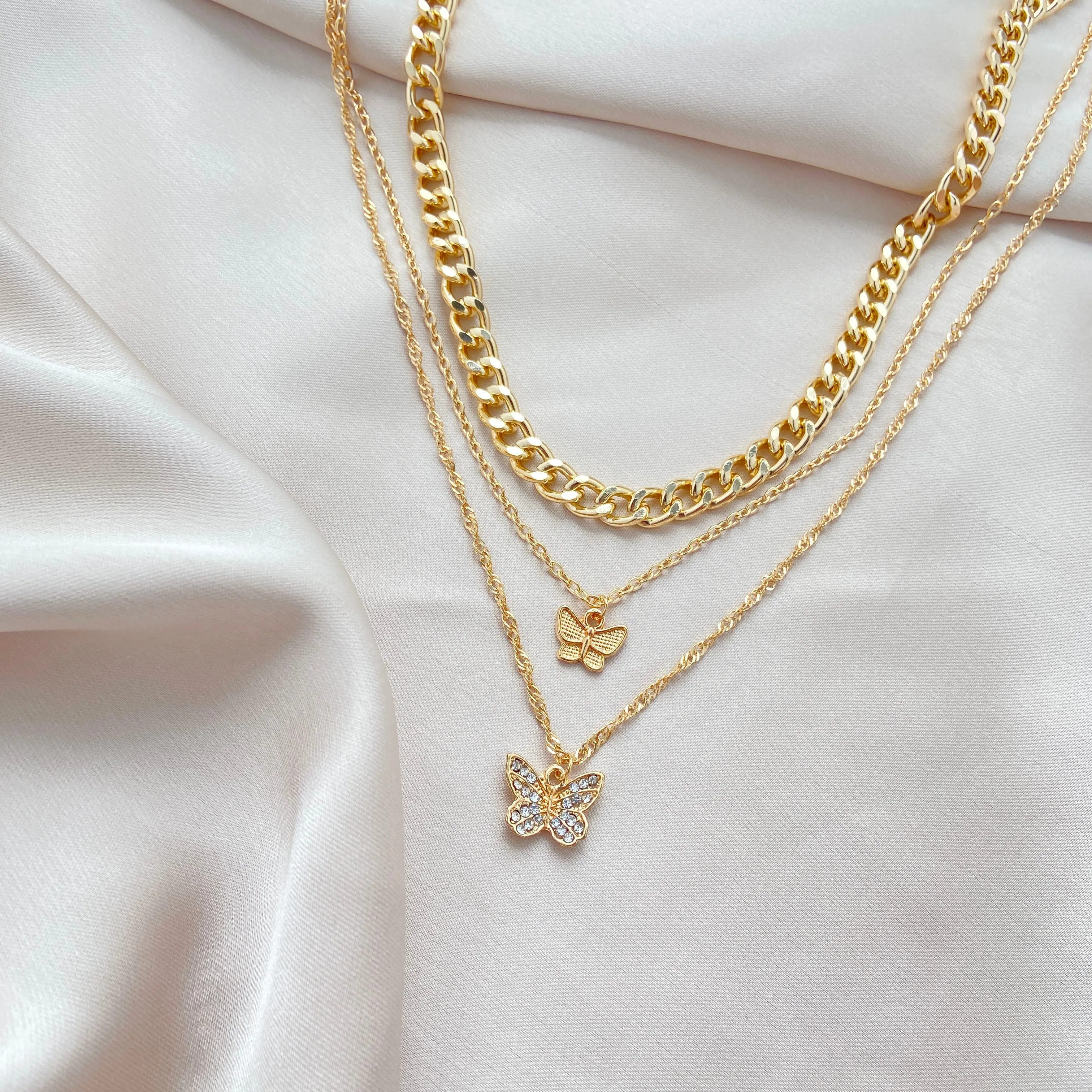 Combo Of 2 Triple & Double Layered Butterfly Pendant