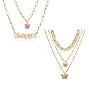 Combo Of 2 Triple & Double Layered Butterfly Pendant